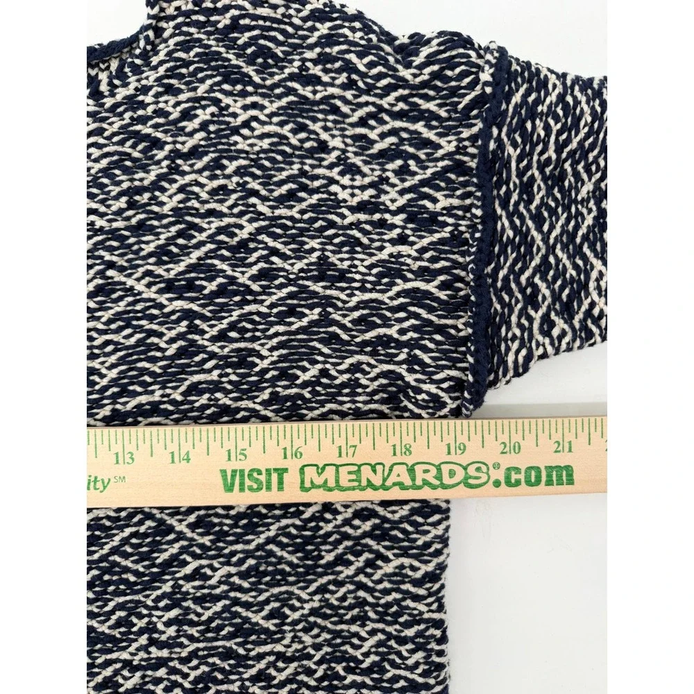 J.Crew Womens Small Navy Ivory Textured Chunky Knit Scoop Neck Sweater Pullover